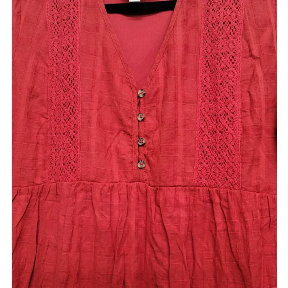 Knox Rose Red Boho Crochet Gauze Mini Dress XXL